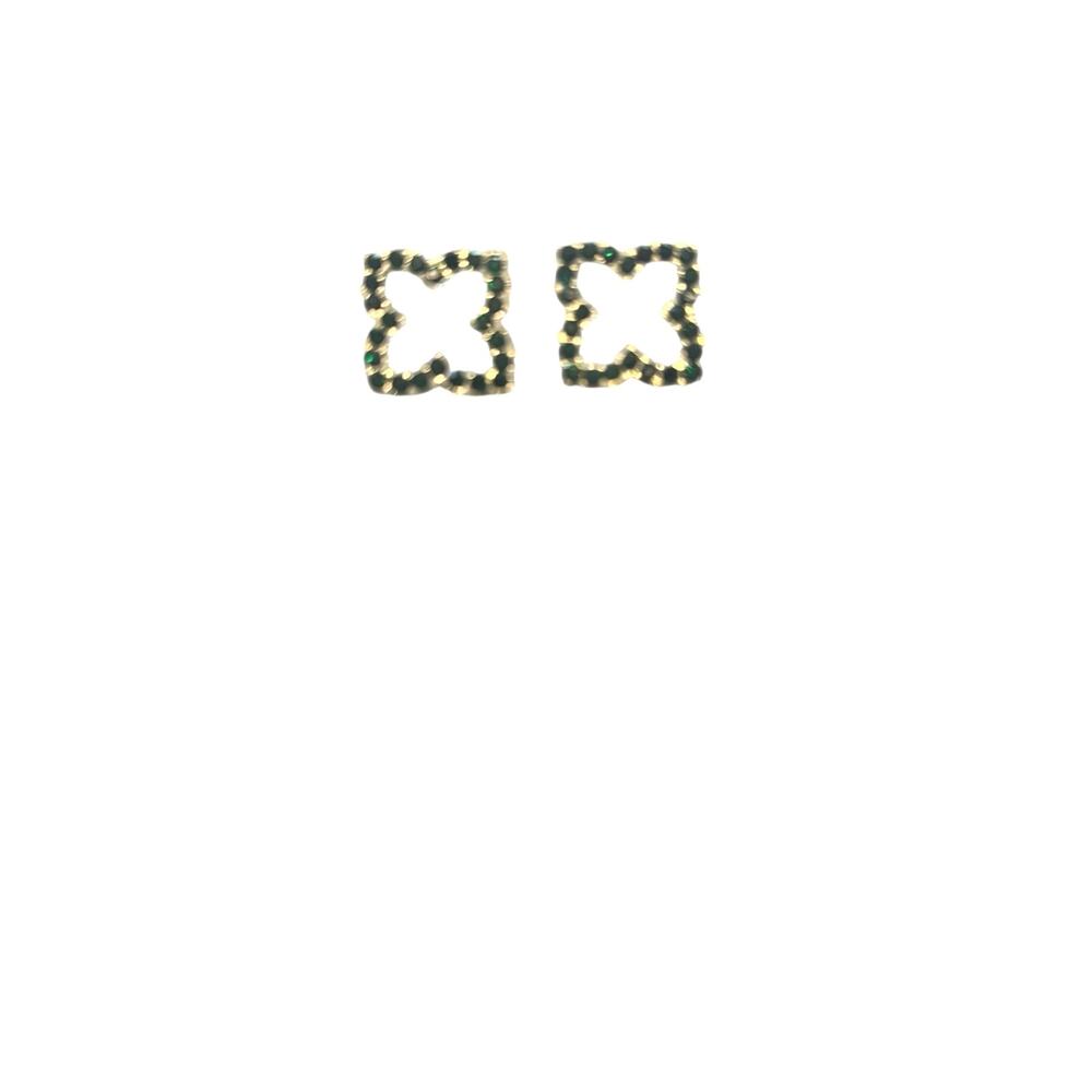 Gold and Emerald Square Floral Stud Earrings - Picture 1 of 1